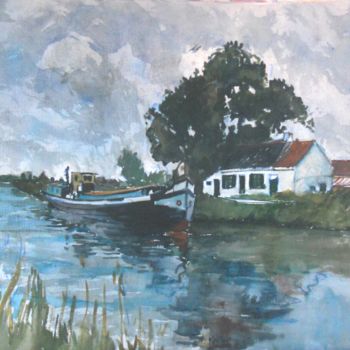 Peinture intitulée "La maison du canal" par Claude Hardenne, Œuvre d'art originale