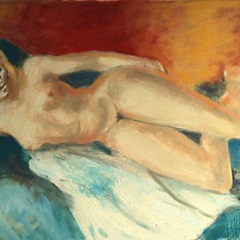 Pintura intitulada "Femme au chat" por Claude Hardenne, Obras de arte originais