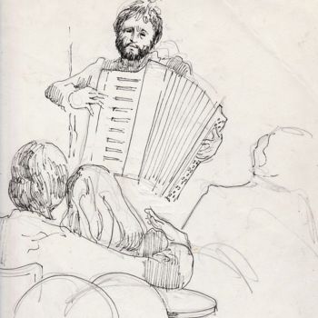 Drawing titled "Paris; l'accordéonn…" by Claude Hardenne, Original Artwork