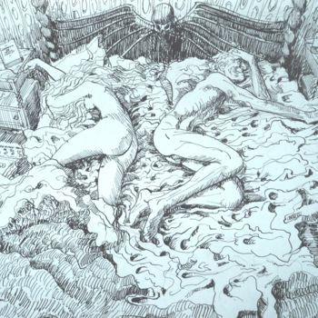 Dibujo titulada "dans la chambre..." por Claude Hardenne, Obra de arte original