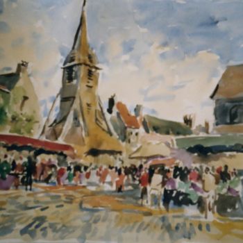 Peinture intitulée "Le marché d'Honfleur" par Claude Hardenne, Œuvre d'art originale