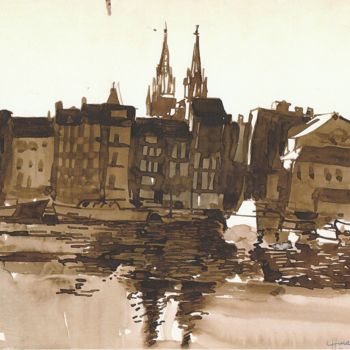 Drawing titled "Ostende" by Claude Hardenne, Original Artwork