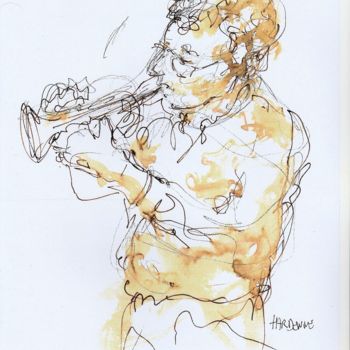 Zeichnungen mit dem Titel "Trompettiste de jazz" von Claude Hardenne, Original-Kunstwerk