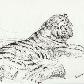 Peinture intitulée "le tigre (zoo d'Anv…" par Claude Hardenne, Œuvre d'art originale