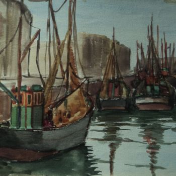 Peinture intitulée "chalutiers à Ostende" par Claude Hardenne, Œuvre d'art originale