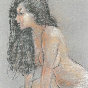 Drawing titled "l'attentive" by Claude Hardenne, Original Artwork
