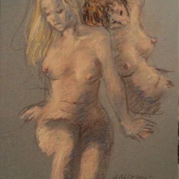 Dessin intitulée "Les deux amies" par Claude Hardenne, Œuvre d'art originale