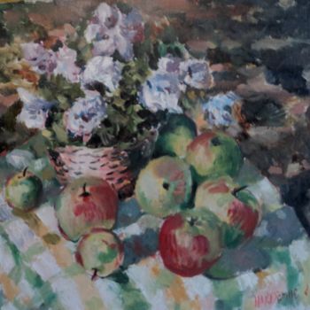 Pintura intitulada "Fleurs et pommes" por Claude Hardenne, Obras de arte originais