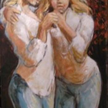 Painting titled "Soeurs jumelles au…" by Claude Hardenne, Original Artwork, Oil