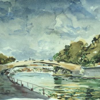 Peinture intitulée "Meuse à Namur" par Claude Hardenne, Œuvre d'art originale, Aquarelle