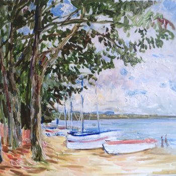 Painting titled "Plage du Cap Coz (B…" by Claude Hardenne, Original Artwork, Oil