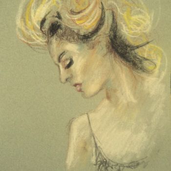 Drawing titled "Coiffure" by Claude Hardenne, Original Artwork, Pastel
