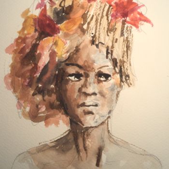 Painting titled "Coiffure 2" by Claude Hardenne, Original Artwork, Watercolor