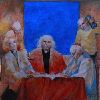 Painting titled "LE JURY" by Claude Hardenne, Original Artwork, Oil