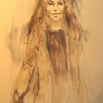 Tekening getiteld "Etude-approche Laet…" door Claude Hardenne, Origineel Kunstwerk, Aquarel