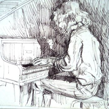 Dibujo titulada "le pianiste" por Claude Hardenne, Obra de arte original, Rotulador