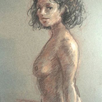 Disegno intitolato "Le regard du modèle" da Claude Hardenne, Opera d'arte originale, Pastello