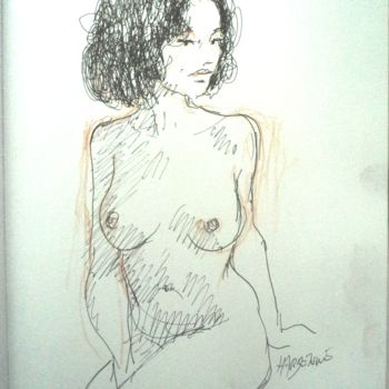 Zeichnungen mit dem Titel "Jeune fille" von Claude Hardenne, Original-Kunstwerk, Marker