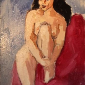 Painting titled "Nu assis" by Claude Hardenne, Original Artwork, Oil