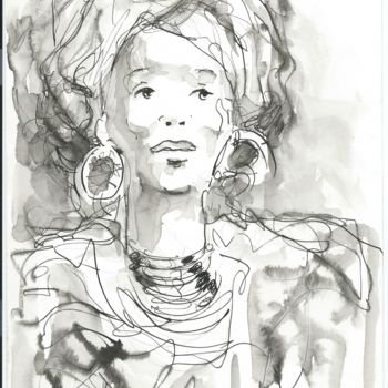 Zeichnungen mit dem Titel "l'Africaine" von Claude Hardenne, Original-Kunstwerk, Tinte