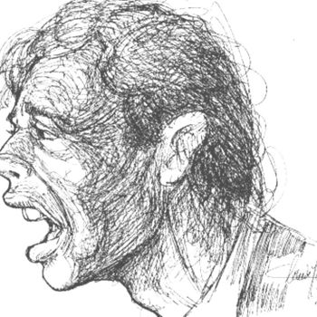 Drawing titled "Brel chante" by Claude Hardenne, Original Artwork, Ink