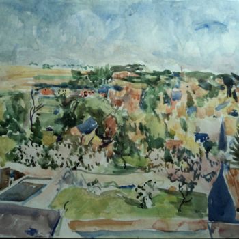 Painting titled "village de Mazy" by Claude Hardenne, Original Artwork, Watercolor