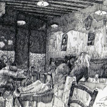 "café de nuit" başlıklı Resim Claude Hardenne tarafından, Orijinal sanat, Mürekkep