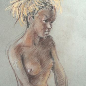 Drawing titled "Africaine" by Claude Hardenne, Original Artwork, Pastel