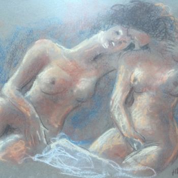 Rysunek zatytułowany „amantes” autorstwa Claude Hardenne, Oryginalna praca, Pastel