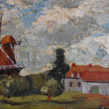Pittura intitolato "Moulin à Sluis" da Claude Hardenne, Opera d'arte originale, Olio