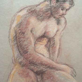 Drawing titled "POSE" by Claude Hardenne, Original Artwork, Pastel