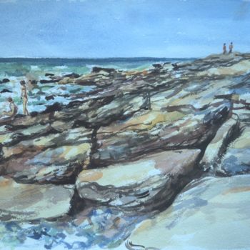 Painting titled "rochers d'Audressel…" by Claude Hardenne, Original Artwork, Watercolor