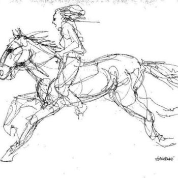 Drawing titled "galop" by Claude Hardenne, Original Artwork, Ink