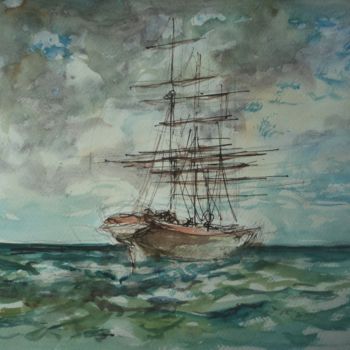 Painting titled "en mer" by Claude Hardenne, Original Artwork, Watercolor