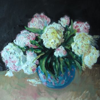 Painting titled "pivoines" by Claude Hardenne, Original Artwork, Oil