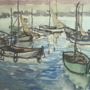 Painting titled "barques 4" by Claude Hardenne, Original Artwork, Watercolor
