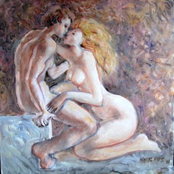 Painting titled "couple 4" by Claude Hardenne, Original Artwork, Oil