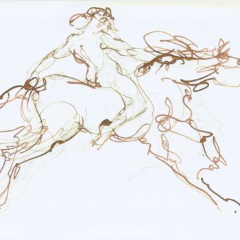 Zeichnungen mit dem Titel "Cheval fougueux" von Claude Hardenne, Original-Kunstwerk, Tinte