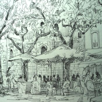 Drawing titled "place à Valence" by Claude Hardenne, Original Artwork, Ink