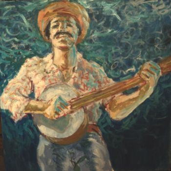 Painting titled "American banjoist D…" by Claude Hardenne, Original Artwork, Oil