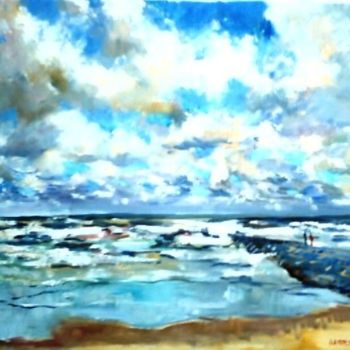 Painting titled "MER DU NORD AU MATIN" by Claude Hardenne, Original Artwork