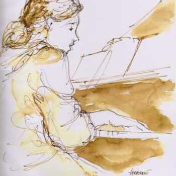 Painting titled "la pianiste Nathali…" by Claude Hardenne, Original Artwork