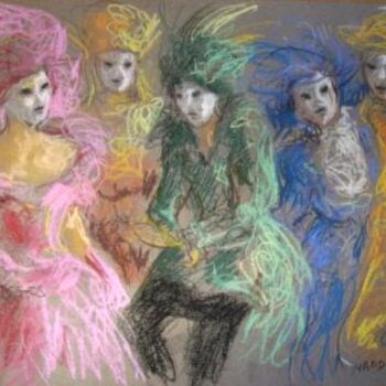 Drawing titled "masques vénitiens" by Claude Hardenne, Original Artwork