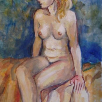Painting titled ""Nue et assise"" by Claude Hardenne, Original Artwork