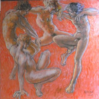 Peinture intitulée ""Danse des hommes"" par Claude Hardenne, Œuvre d'art originale