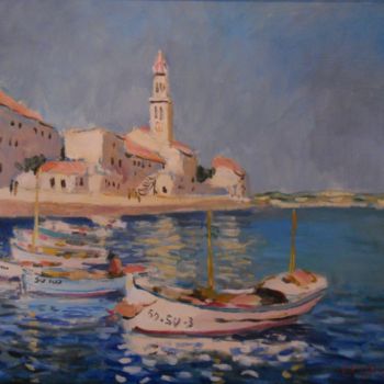 Pintura intitulada ""Le port de Sutivan…" por Claude Hardenne, Obras de arte originais