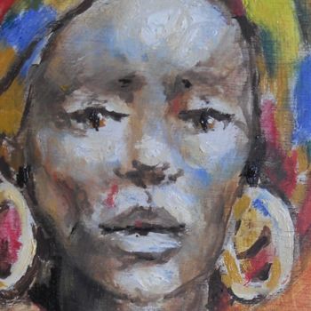 Painting titled "Africaine (détail)" by Claude Hardenne, Original Artwork
