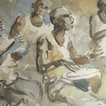Painting titled "Afrique musique" by Claude Hardenne, Original Artwork