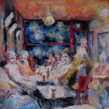 Peinture intitulée "au café" par Claude Hardenne, Œuvre d'art originale