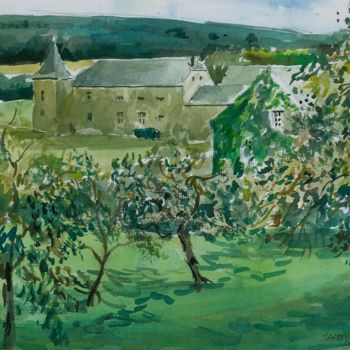 Peinture intitulée "Le village de Mozet" par Claude Hardenne, Œuvre d'art originale